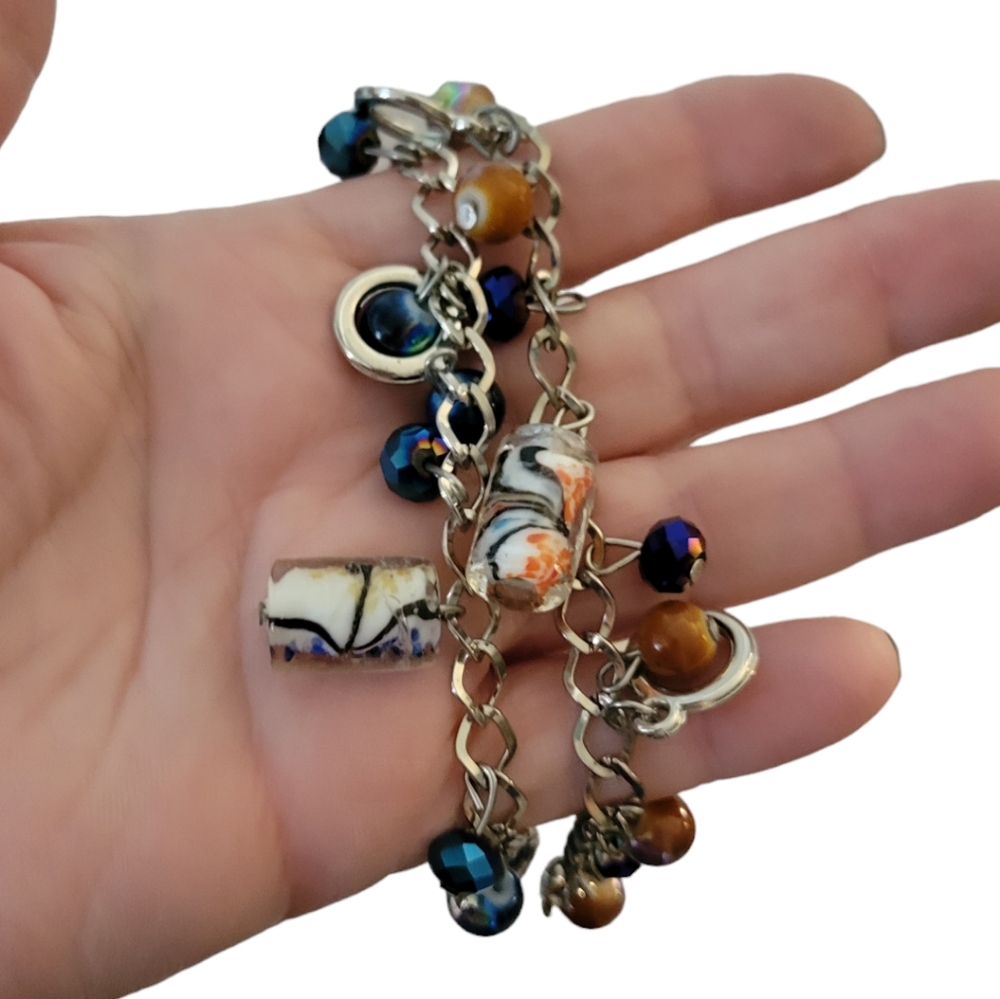 Set of 2 Art Glass Charm Beads Bracelets